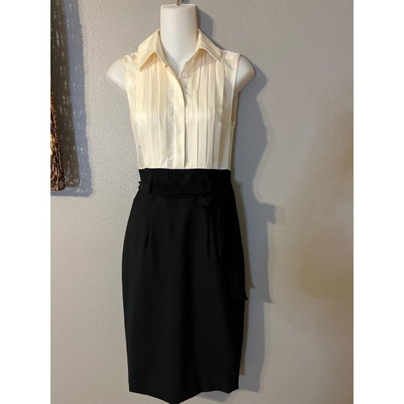 Club Monaco Dress 0 XS Cream Black Belted - Picture 2 of 7